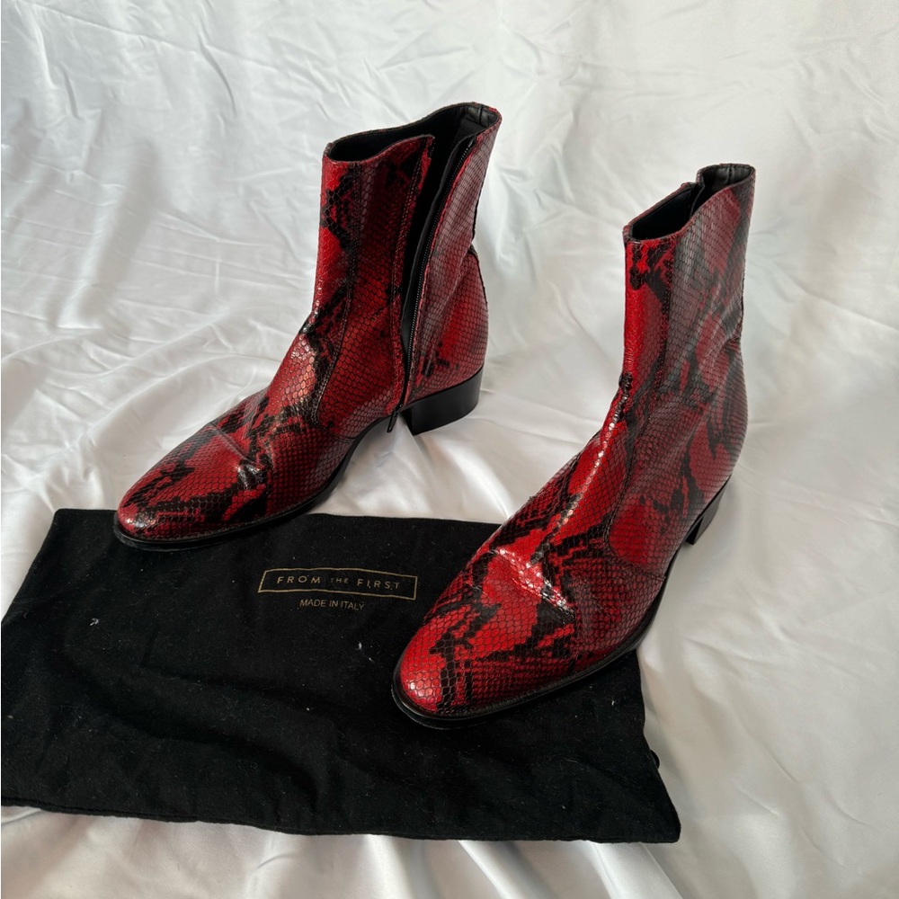 From the first red snake skin leather effect men’s boots. Size 45